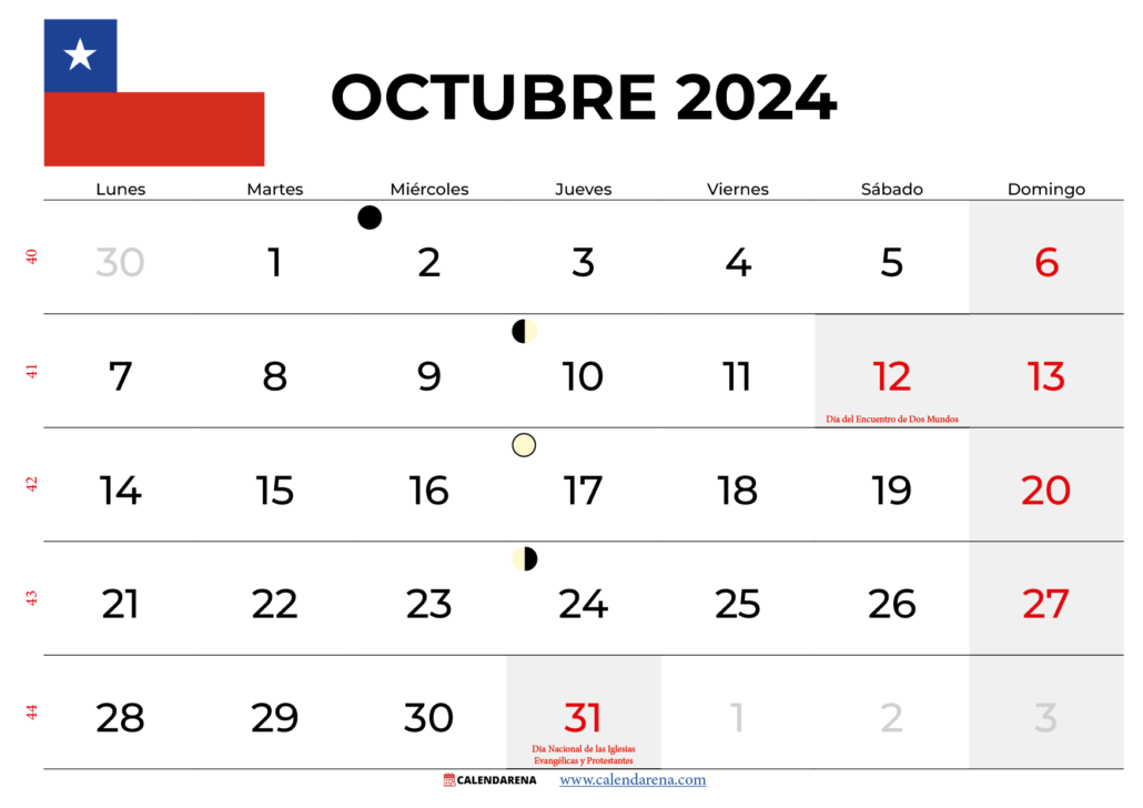 Calendario Octubre 2024 Chile
