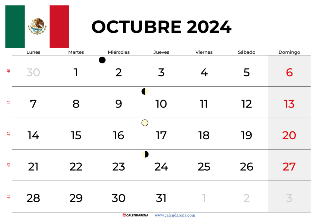 Calendario Octubre 2024 México