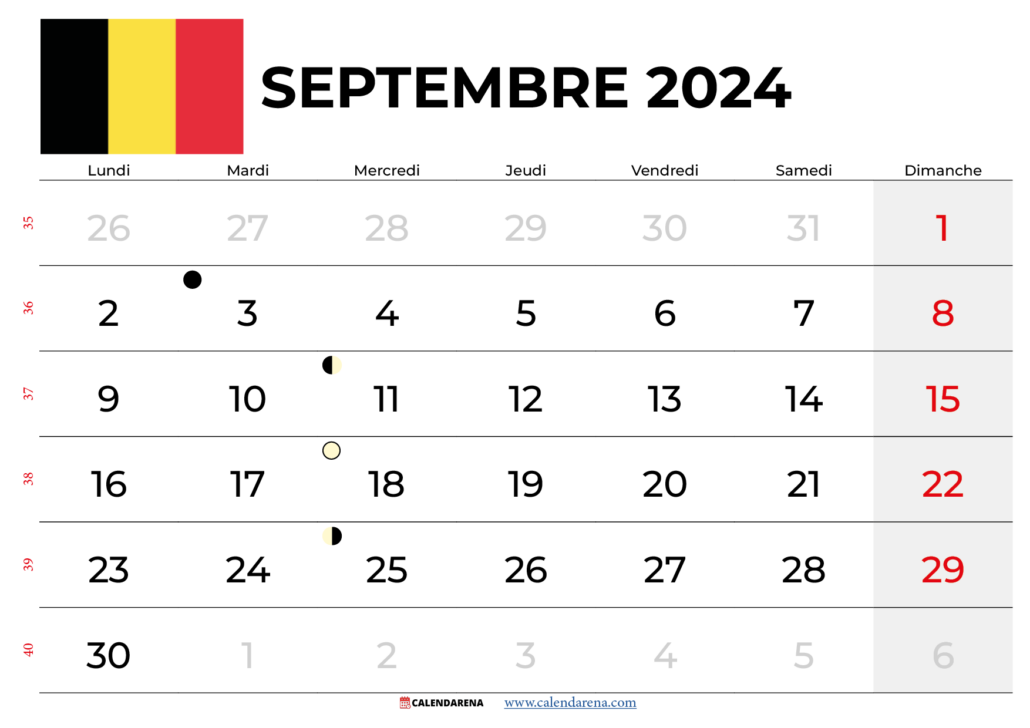 Calendrier Septembre 2024 Belgique