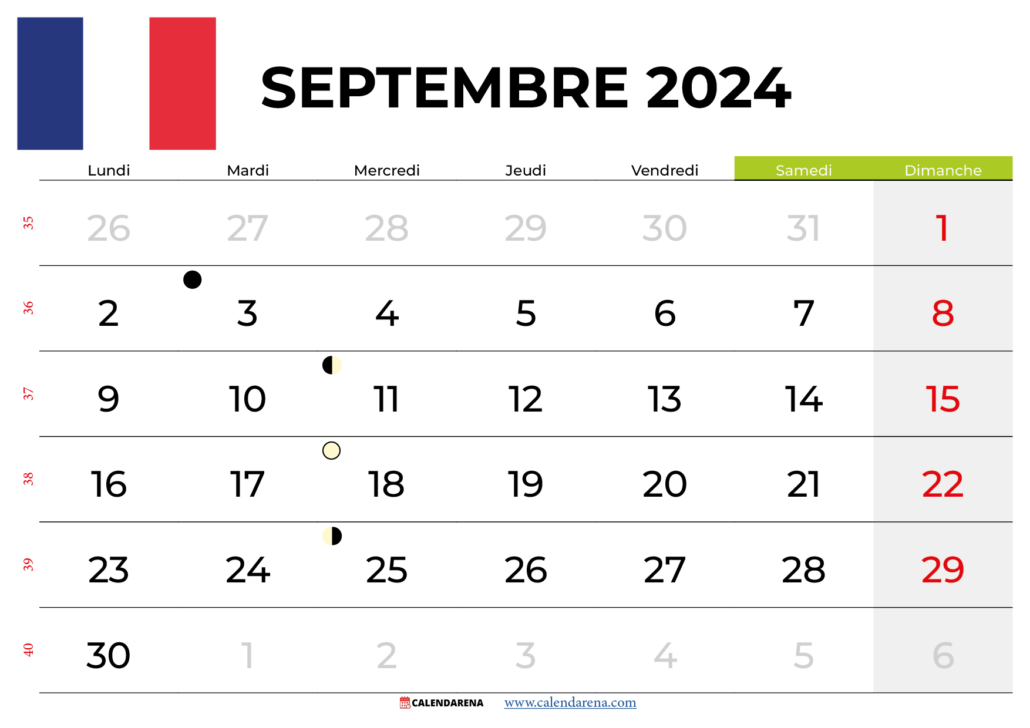 Calendrier Septembre 2024 France
