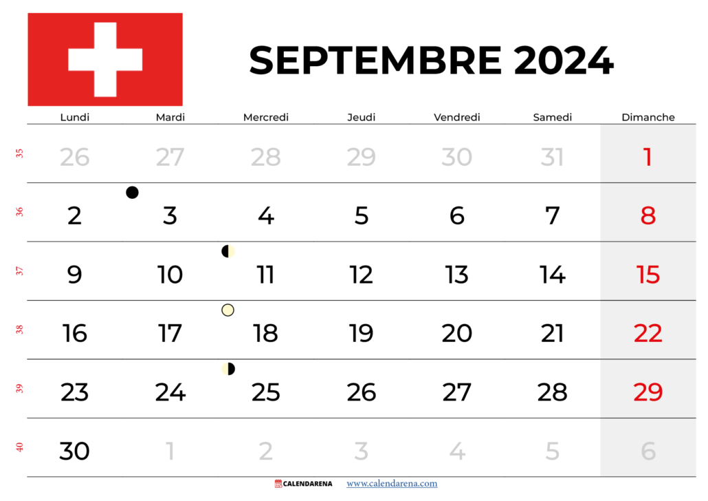Calendrier Septembre 2024 Suisse