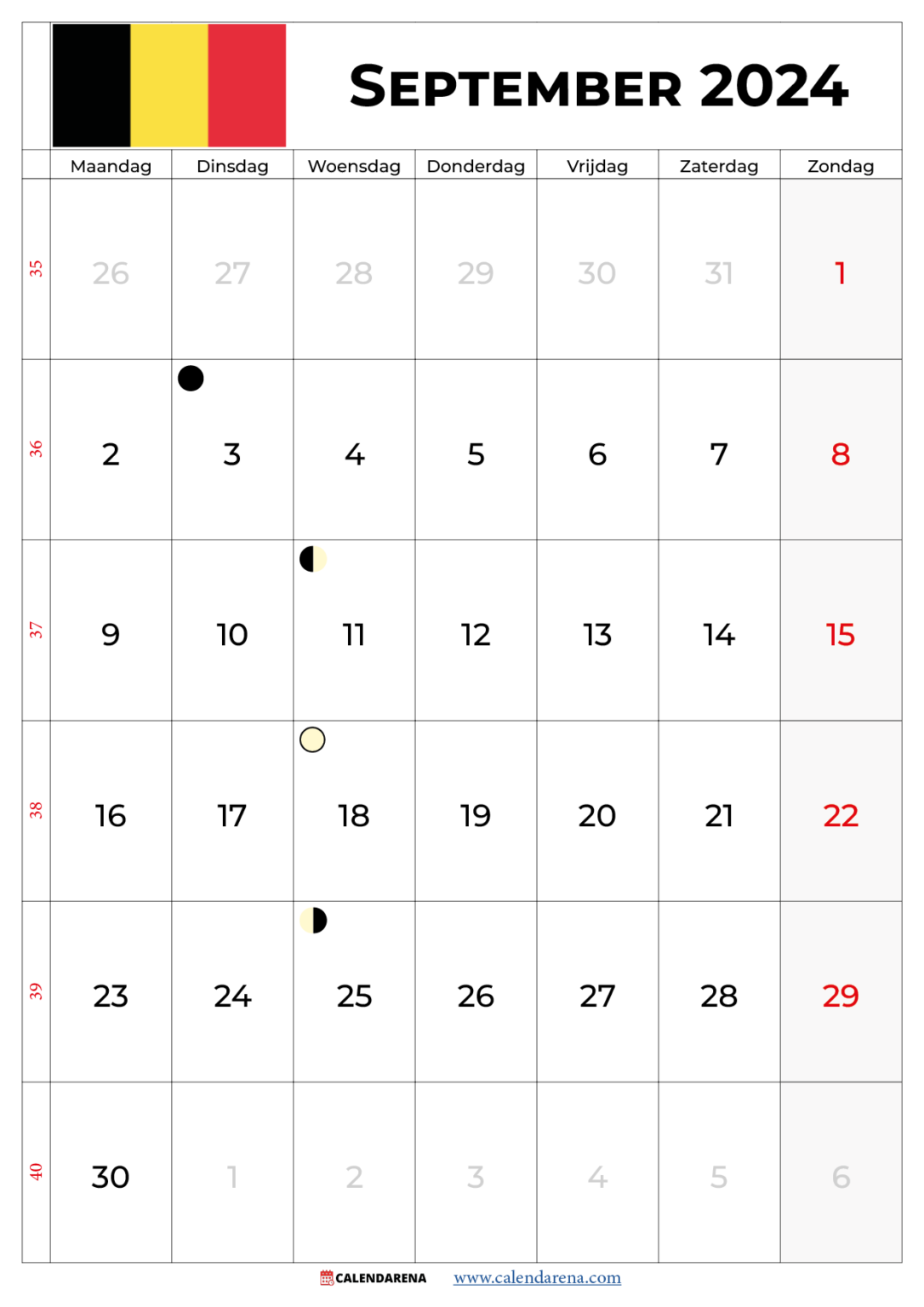 Kalender September 2024 België