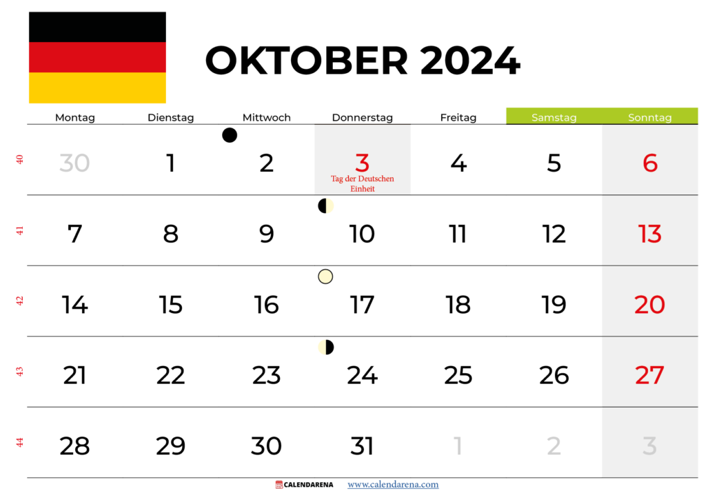 Kalender Oktober 2024 Deutschland