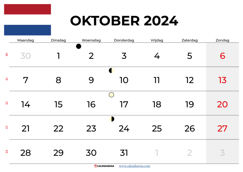 Kalender Oktober 2024 Nederland