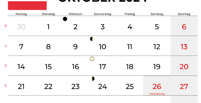 Kalender Oktober 2024 Österreich
