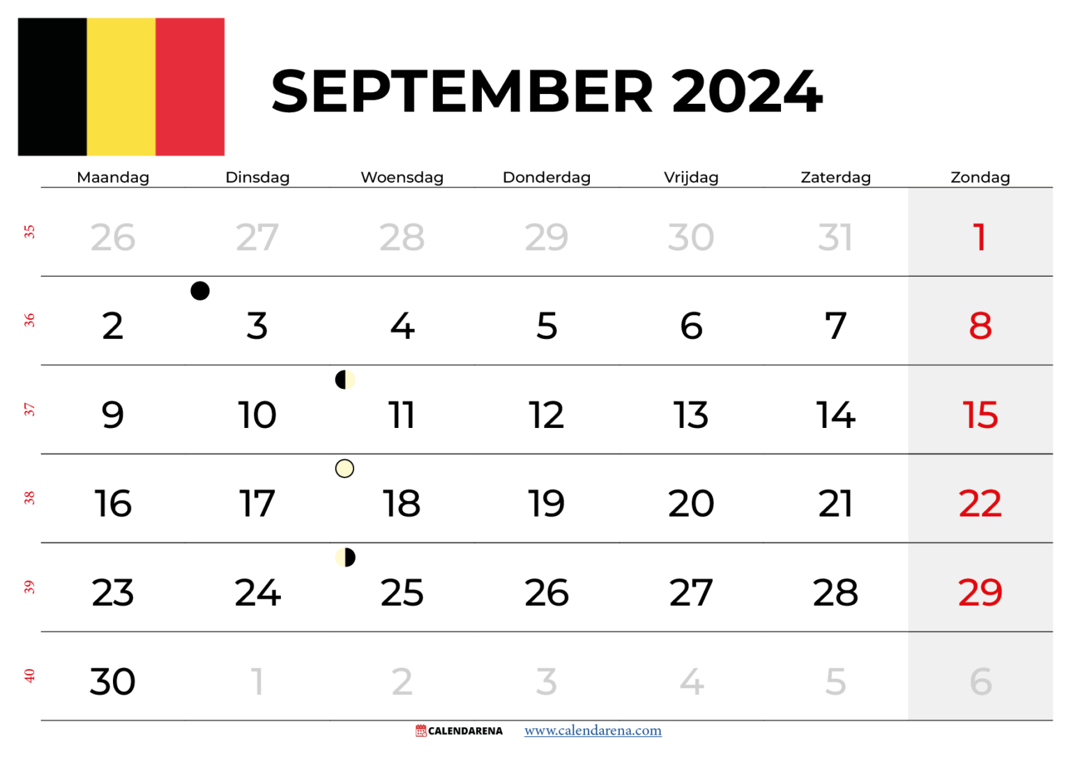 Kalender September 2024 België