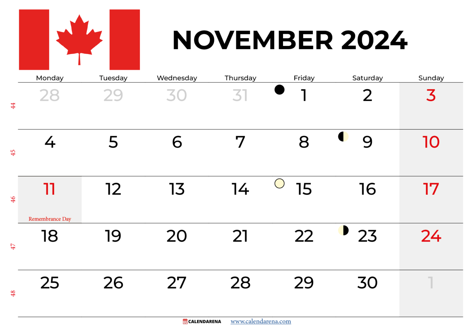 November 2024 Calendar Printable Canada