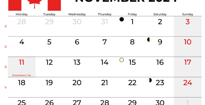 November 2024 Calendar Printable Canada