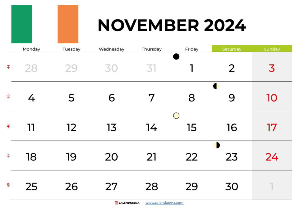 November Calendar 2024 Ireland