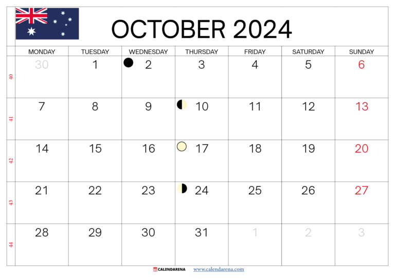 October Calendar 2024 Australia