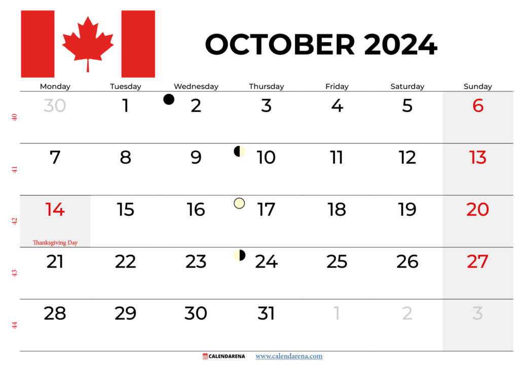 October 2024 Calendar Canada