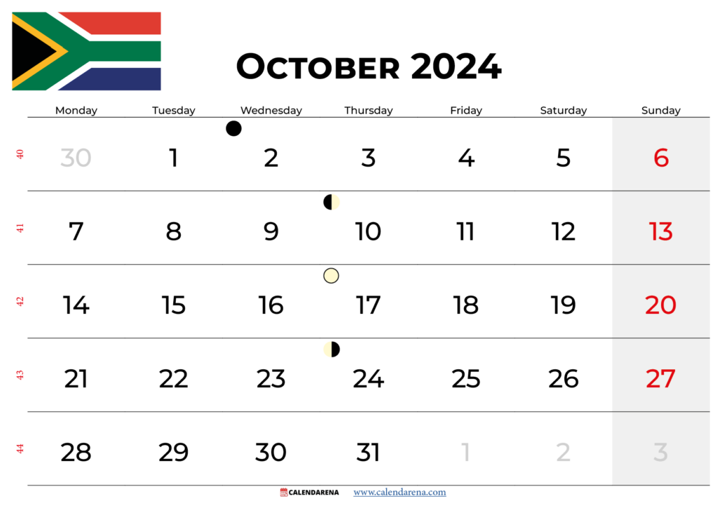 October 2024 Calendar South Africa