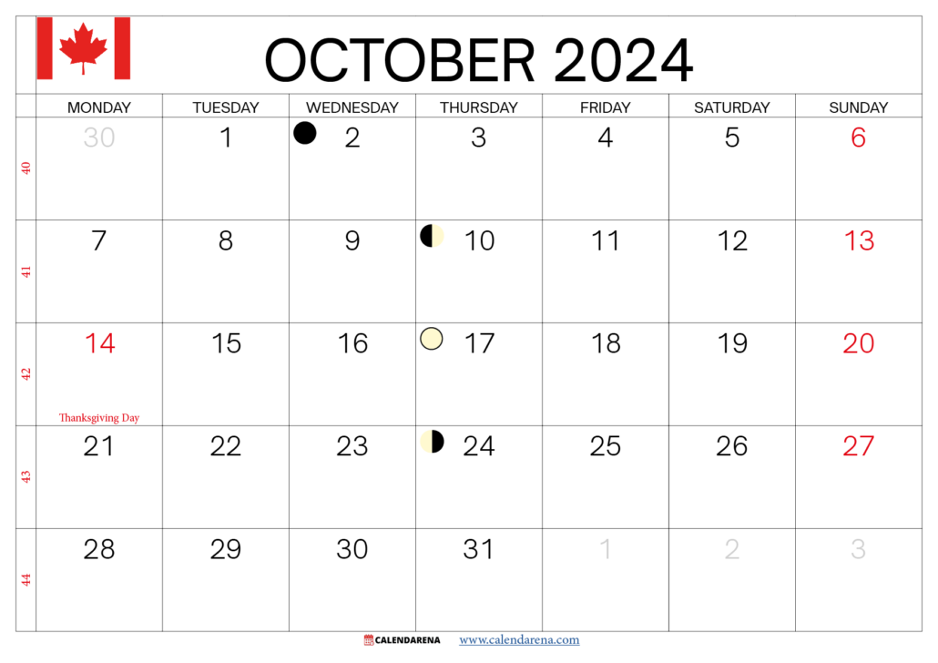 October 2024 Calendar Canada