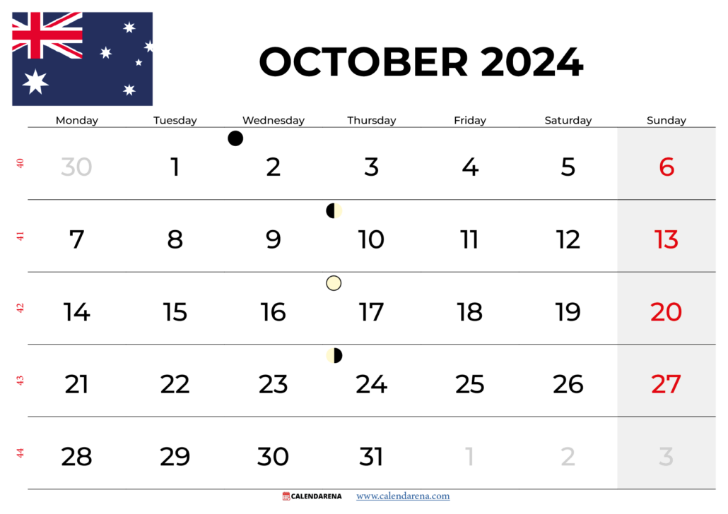October Calendar 2024 Australia