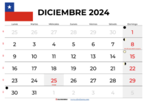 Calendario Diciembre 2024 Chile