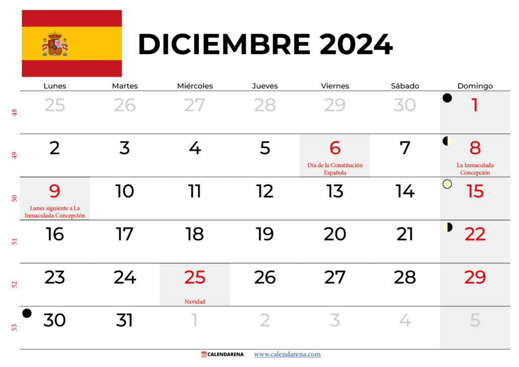 Calendario Diciembre 2024 España