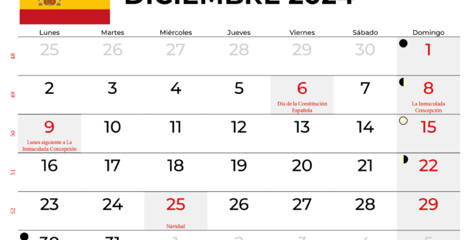 Calendario Diciembre 2024 España
