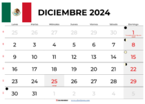 Calendario Diciembre 2024 Mexico