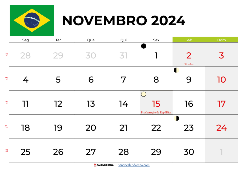 Calendário Novembro 2024 Brasil