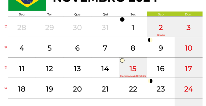 Calendário Novembro 2024 Brasil