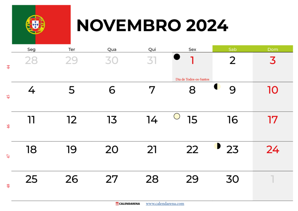 Calendário novembro 2024 Portugal