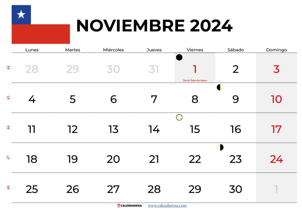 Calendario Noviembre 2024 Chile