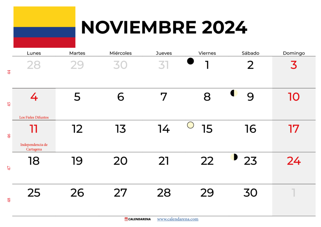 Calendario Noviembre 2024 Colombia