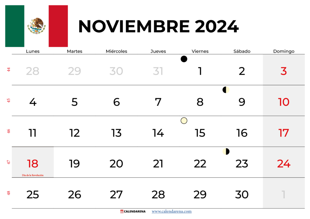Calendario Noviembre 2024 México