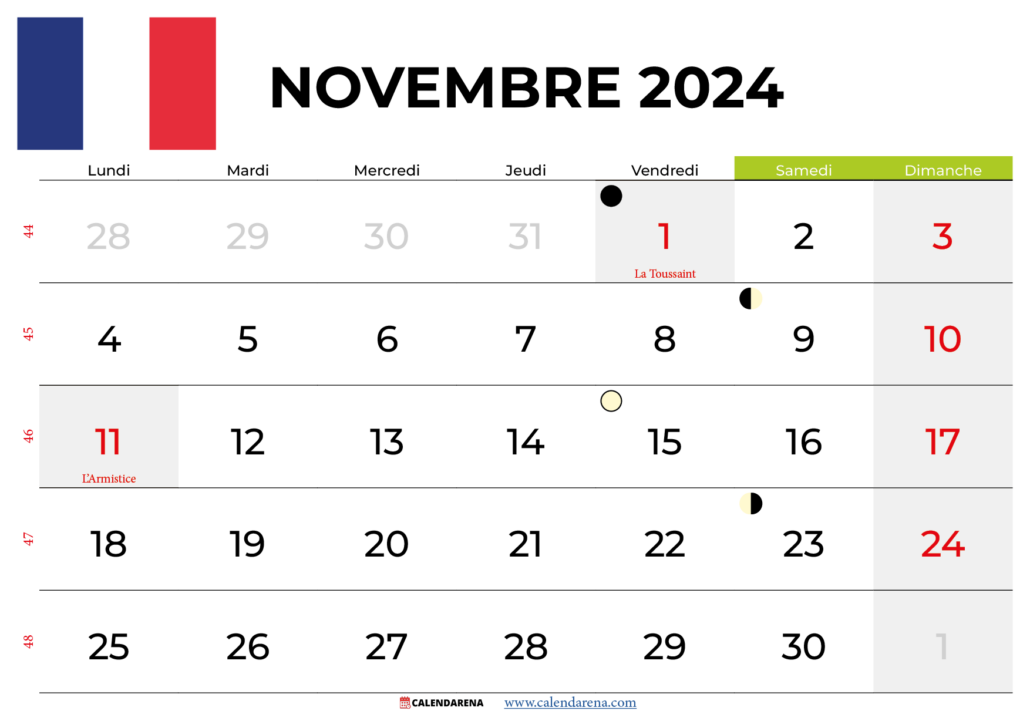 Calendrier Novembre 2024 À Imprimer
