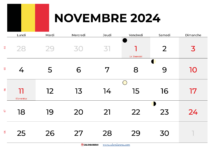 Calendrier Novembre 2024 Belgique