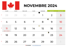 Calendrier Novembre 2024 Québec