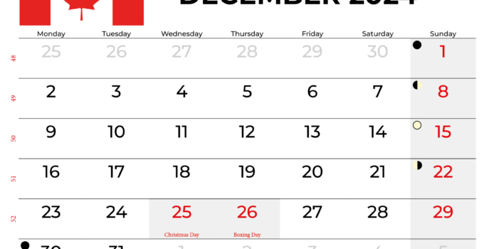 December 2024 Calendar Canada