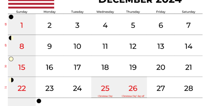December 2024 Calendar Printable Usa