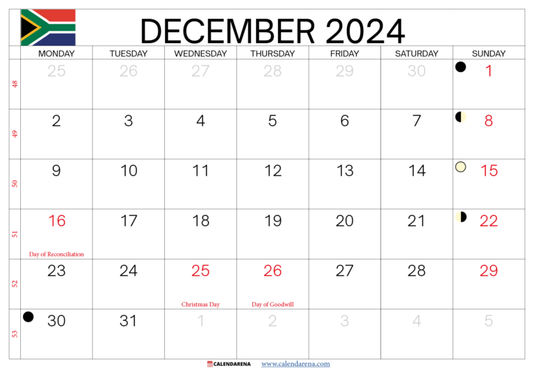 December 2024 Calendar South Africa