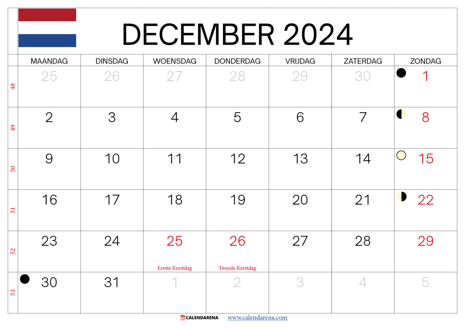 Kalender December 2024 Nederland