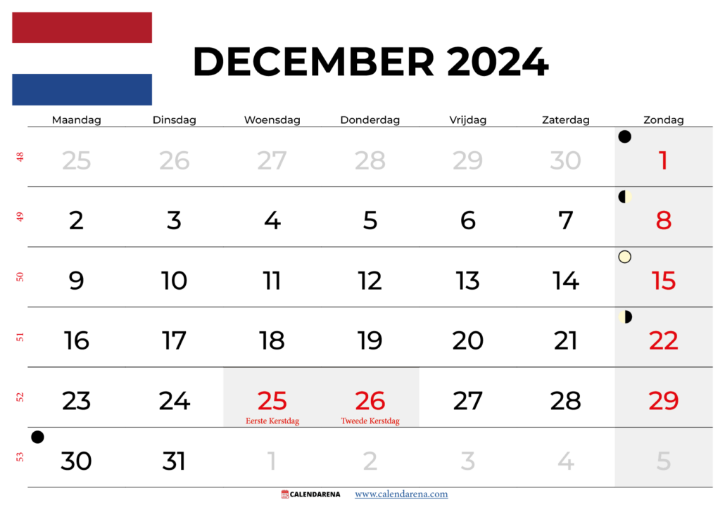 Kalender December 2024 Nederland
