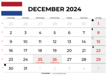 Kalender December 2024 Nederland