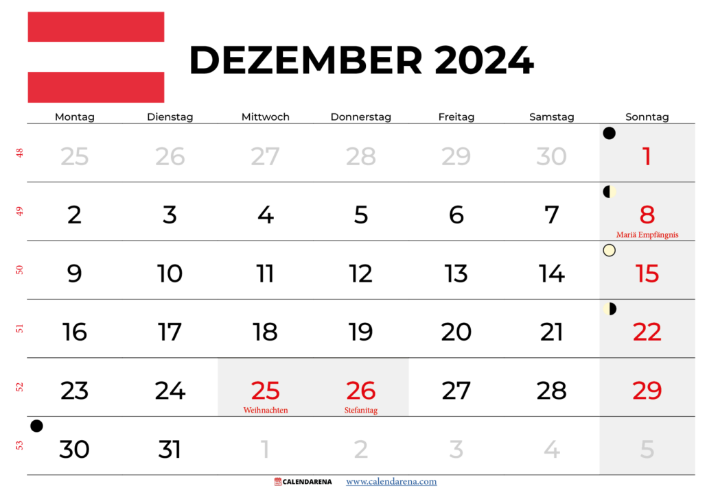 Kalender Dezember 2024 Österreich