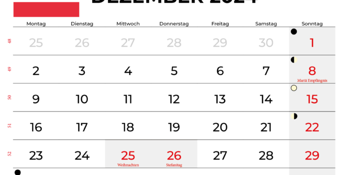 Kalender Dezember 2024 Österreich