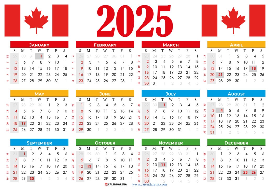 2025 Calendar Canada Printable Free