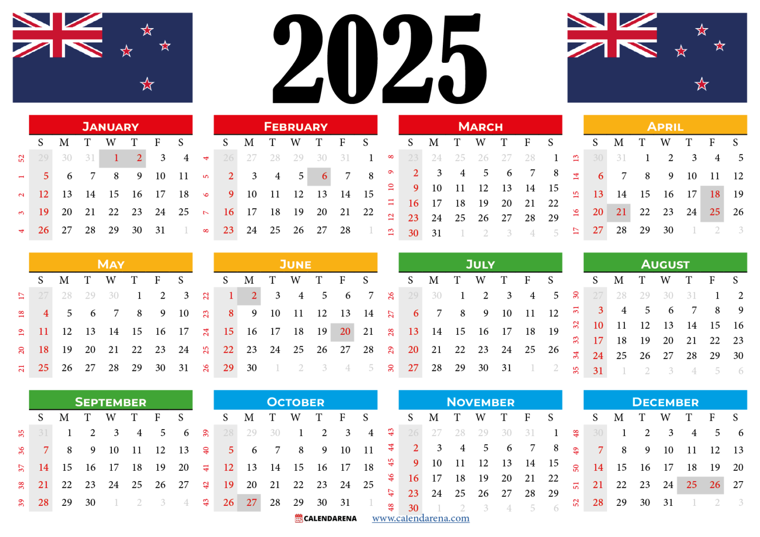 2025 Calendar Nz With Holidays And Festivals