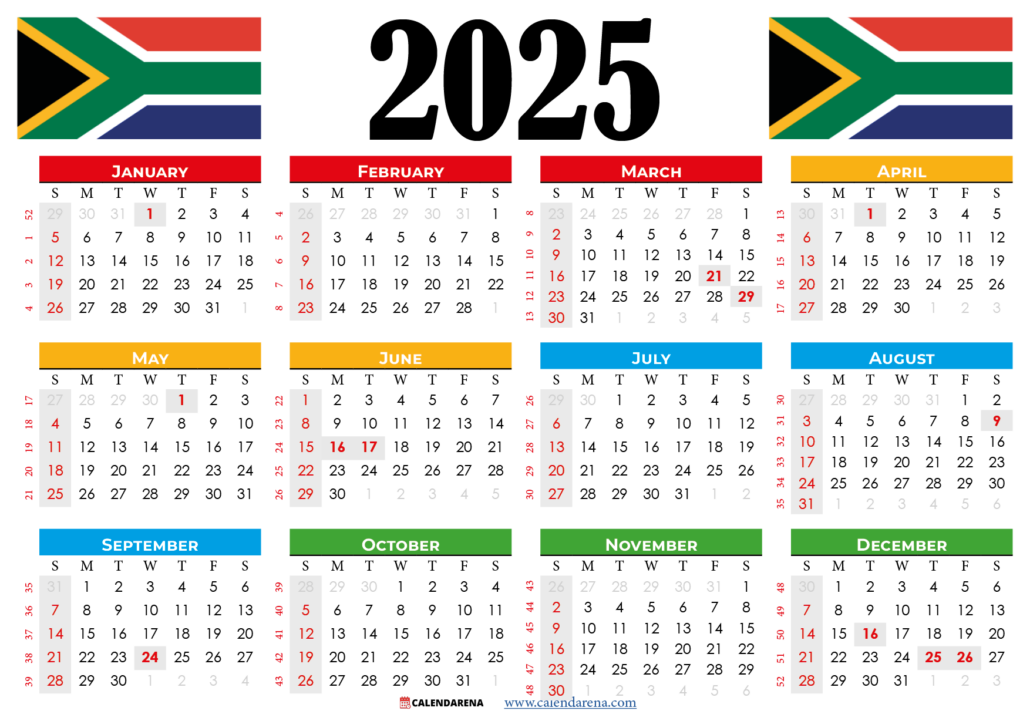 South African Calendar 2025 With Public Holidays Pdf 