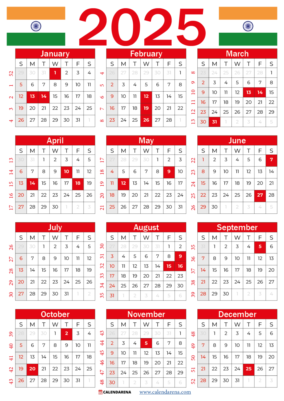 Calendar 2025 India With Holidays And Festivals