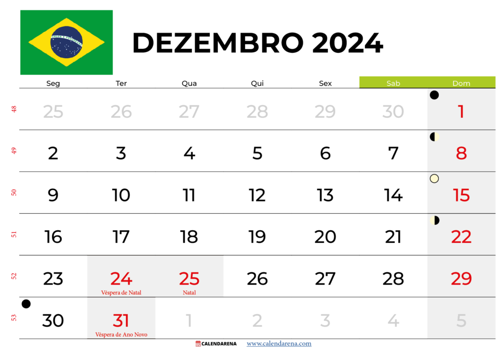 Calendário Dezembro 2024 Brasil