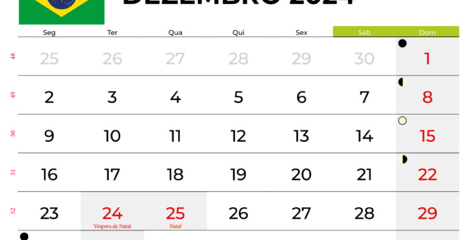 Calendário Dezembro 2024 Brasil