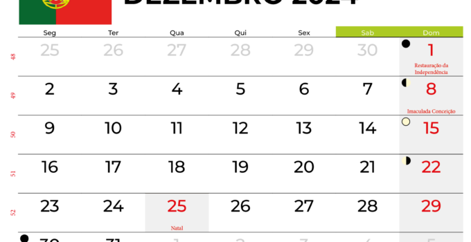Calendário Dezembro 2024 Portugal