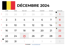 Calendrier Decembre 2024 Belgique