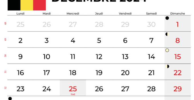 Calendrier Decembre 2024 Belgique
