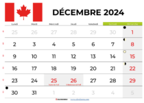 Calendrier Décembre 2024 Québec