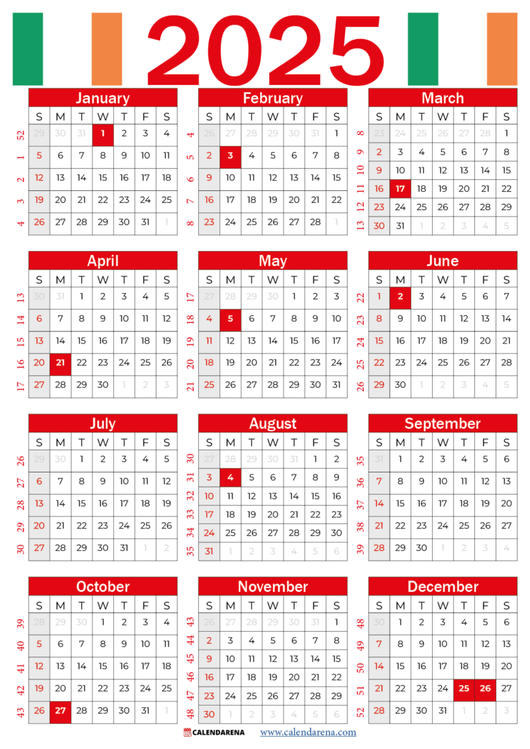 2025 Calendar Ireland With Holidays